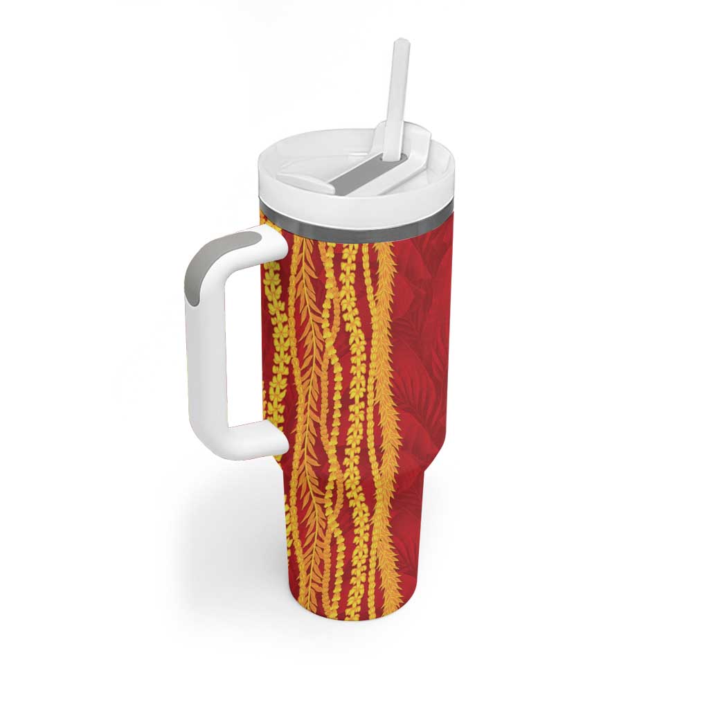 Hawaii Prince Kuhio Tumbler With Handle Red Hawaiian Lau Maia With Leis LT05 - Polynesian Pride