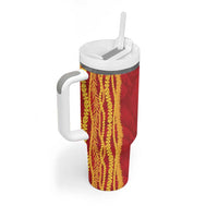 Hawaii Prince Kuhio Tumbler With Handle Red Hawaiian Lau Maia With Leis LT05 - Polynesian Pride