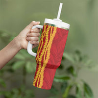Hawaii Prince Kuhio Tumbler With Handle Red Hawaiian Lau Maia With Leis LT05 - Polynesian Pride