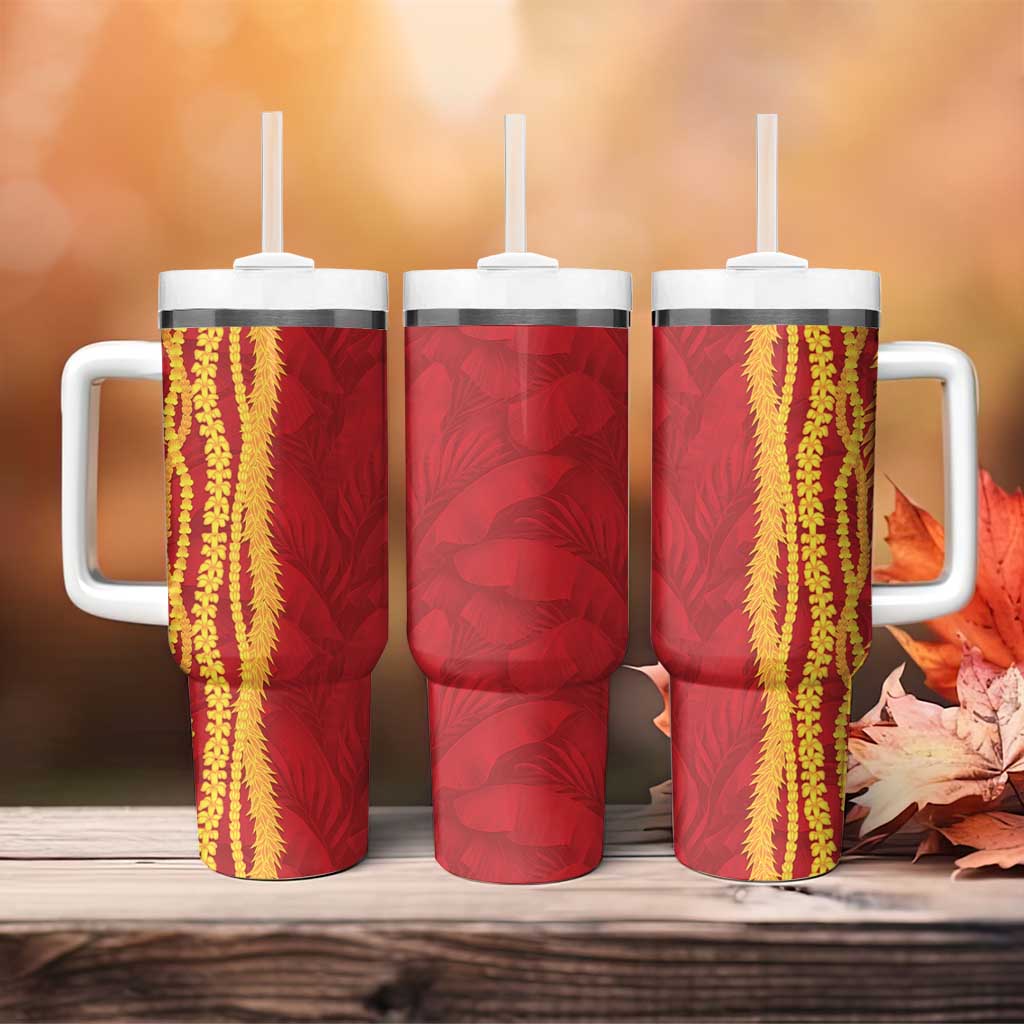 Hawaii Prince Kuhio Tumbler With Handle Red Hawaiian Lau Maia With Leis LT05 - Polynesian Pride