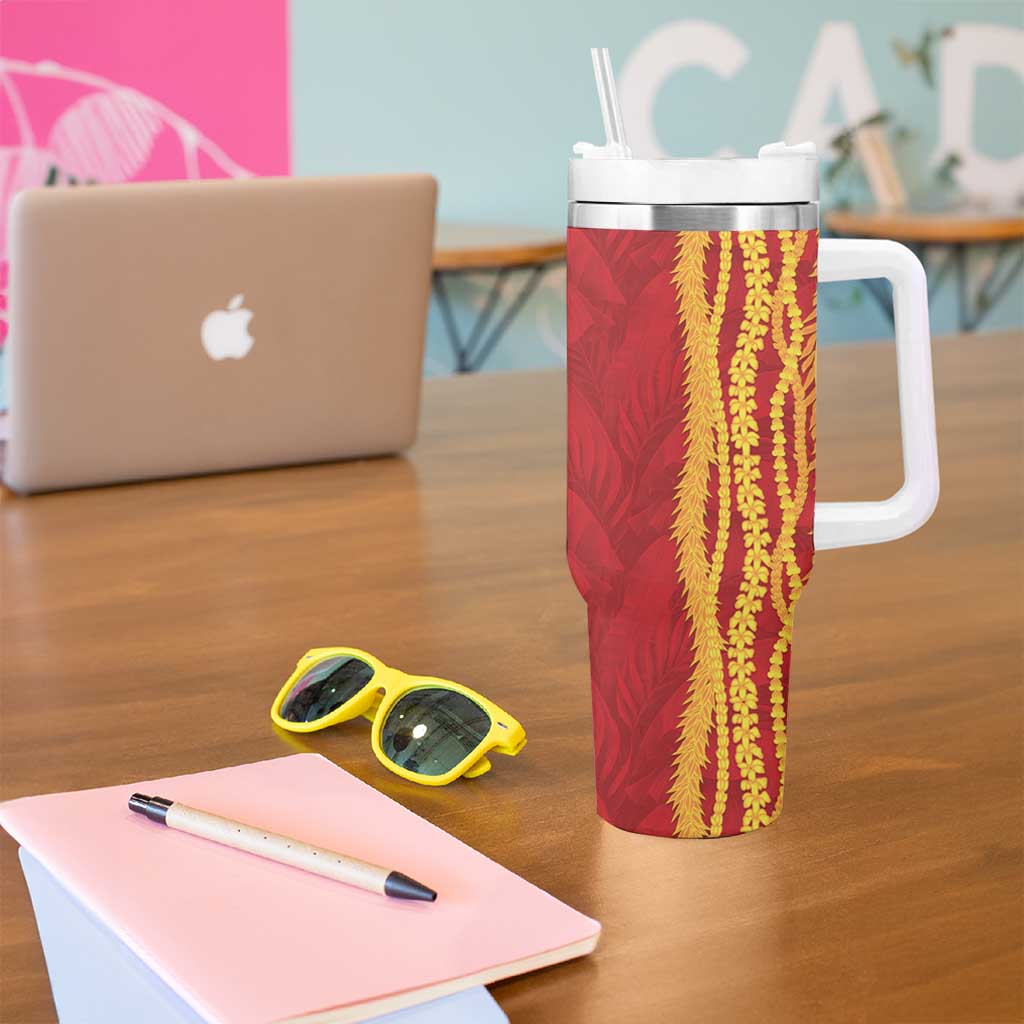 Hawaii Prince Kuhio Tumbler With Handle Red Hawaiian Lau Maia With Leis LT05 - Polynesian Pride