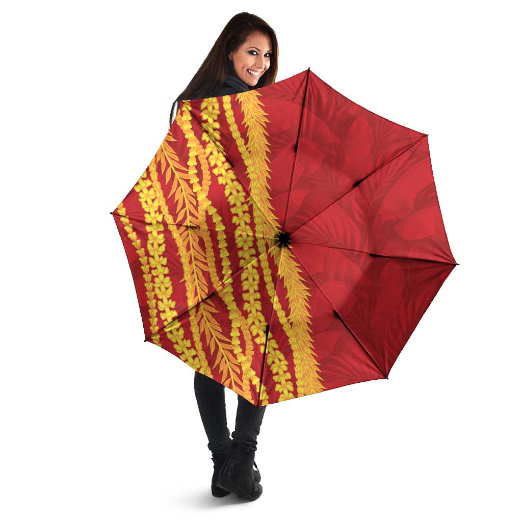 Hawaii Prince Kuhio Umbrella Red Hawaiian Lau Maia With Leis LT05 - Polynesian Pride