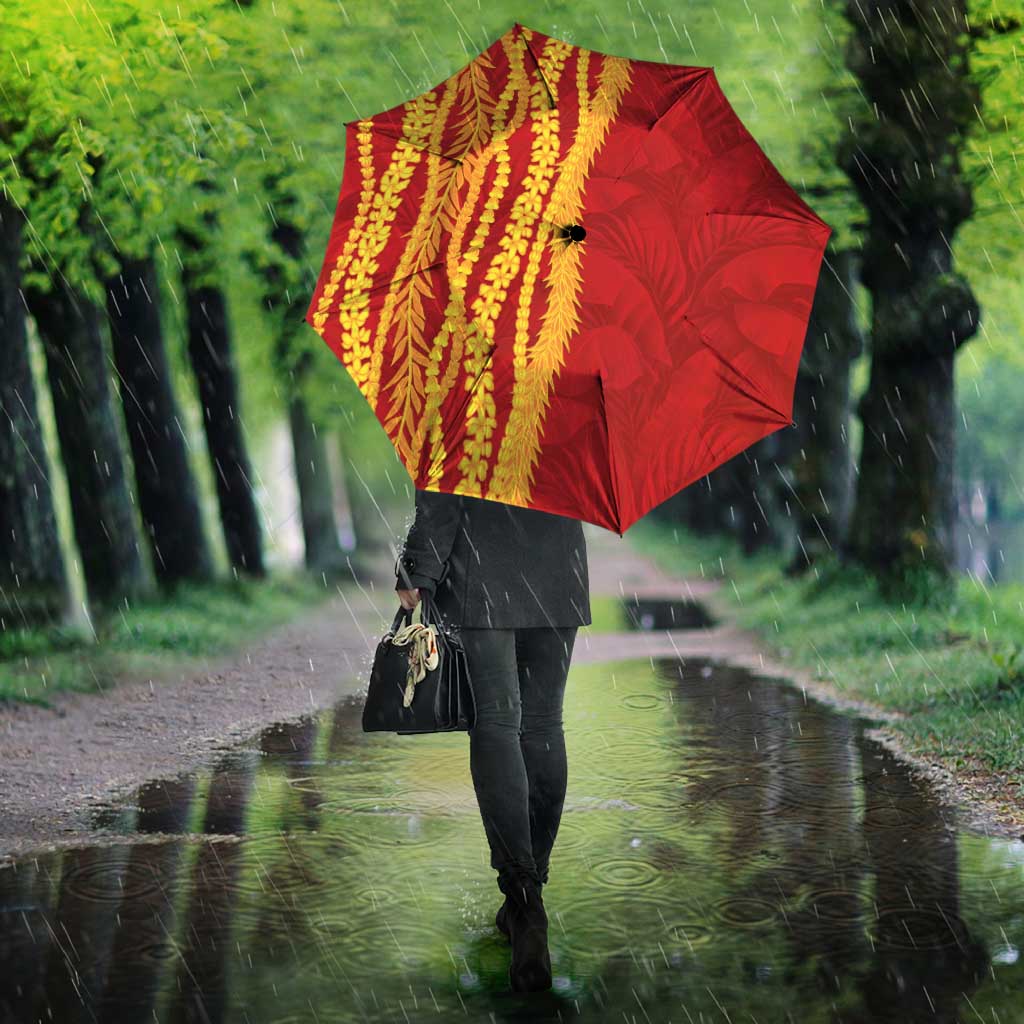 Hawaii Prince Kuhio Umbrella Red Hawaiian Lau Maia With Leis LT05 - Polynesian Pride
