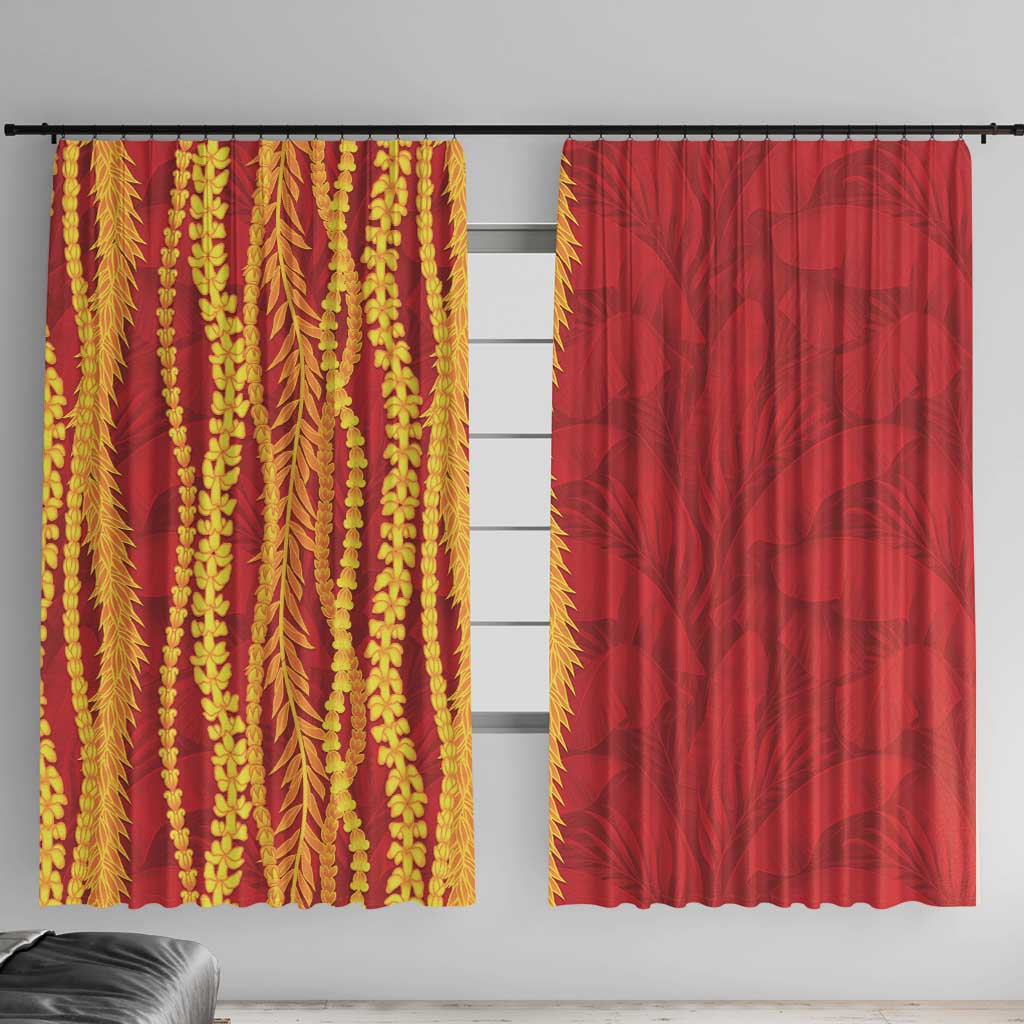 Hawaii Prince Kuhio Window Curtain Red Hawaiian Lau Maia With Leis