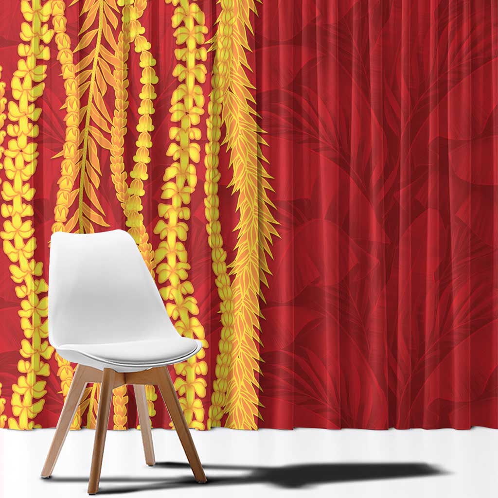 Hawaii Prince Kuhio Window Curtain Red Hawaiian Lau Maia With Leis