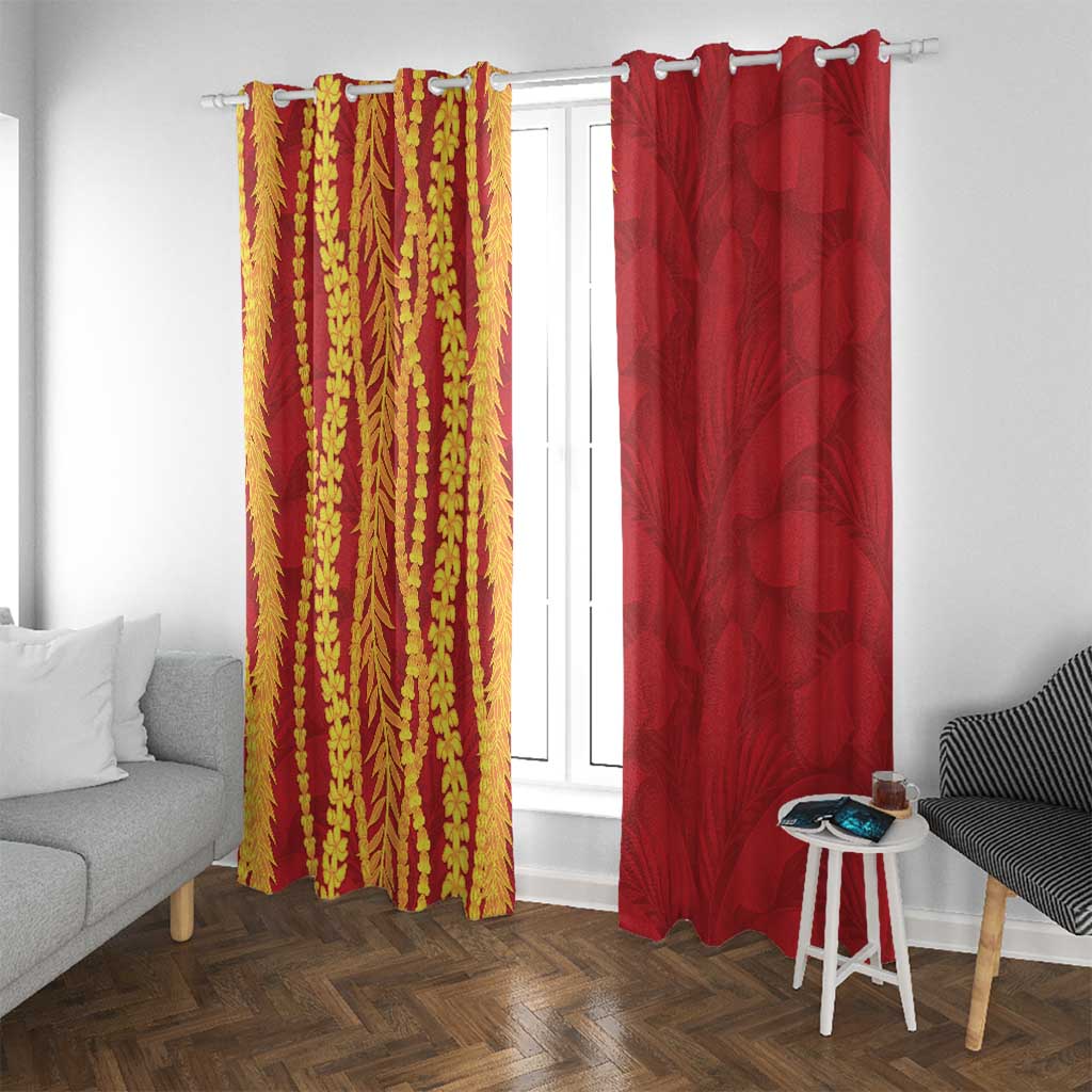 Hawaii Prince Kuhio Window Curtain Red Hawaiian Lau Maia With Leis
