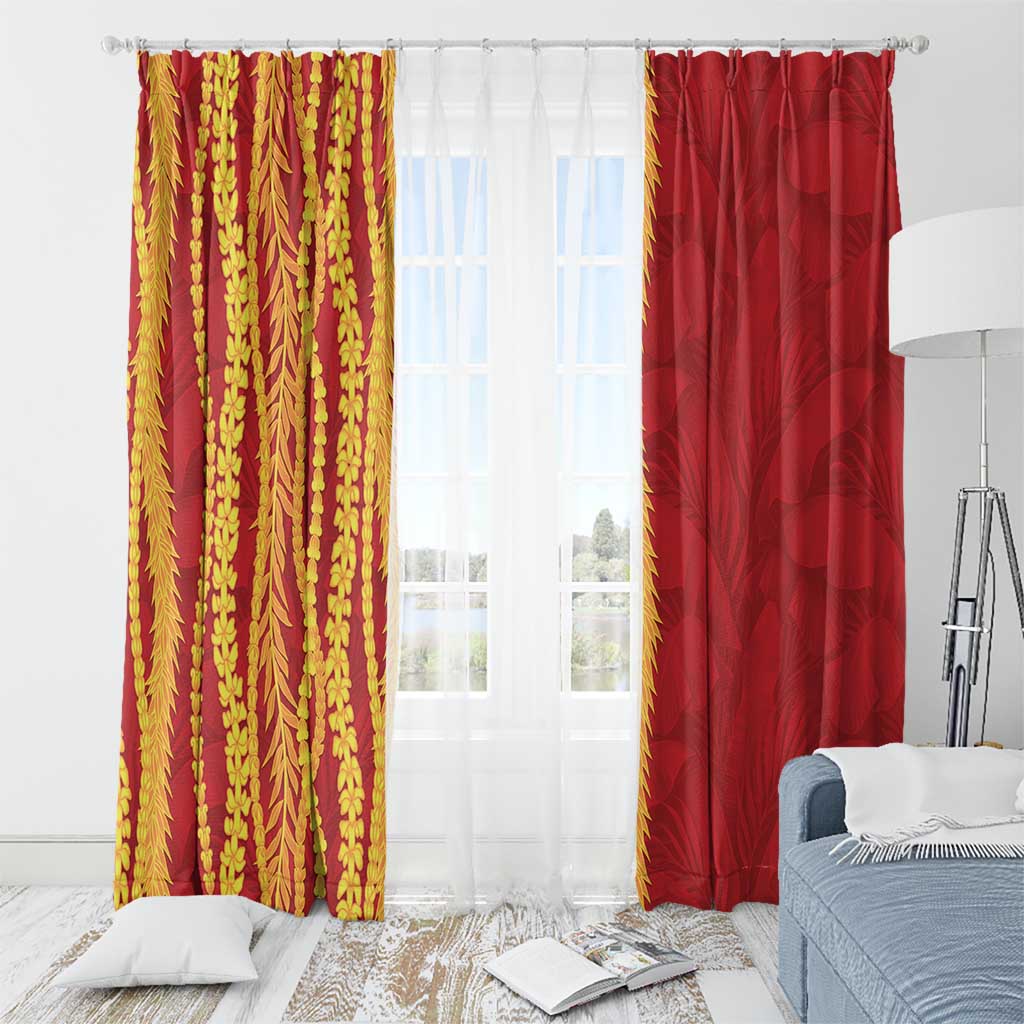 Hawaii Prince Kuhio Window Curtain Red Hawaiian Lau Maia With Leis