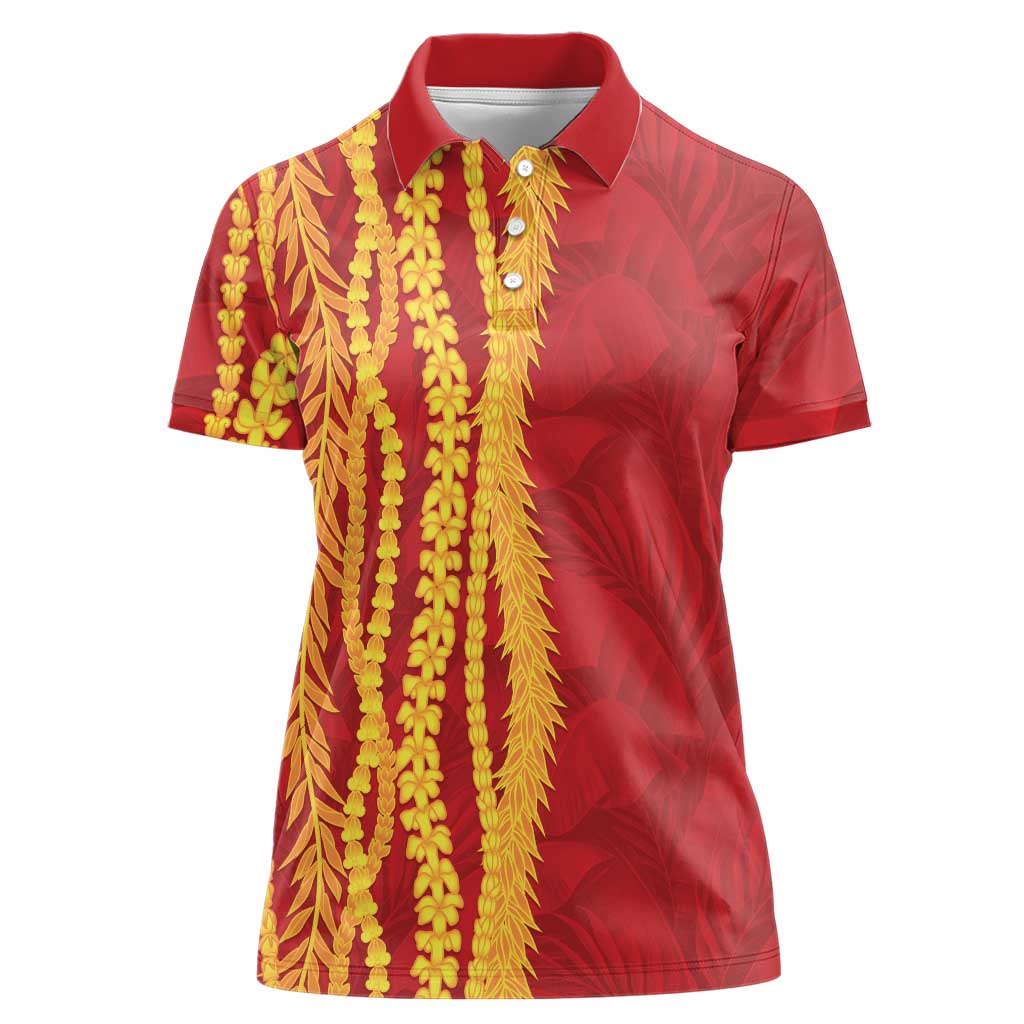 Hawaii Prince Kuhio Women Polo Shirt Red Hawaiian Lau Maia With Leis LT05 Female Red - Polynesian Pride