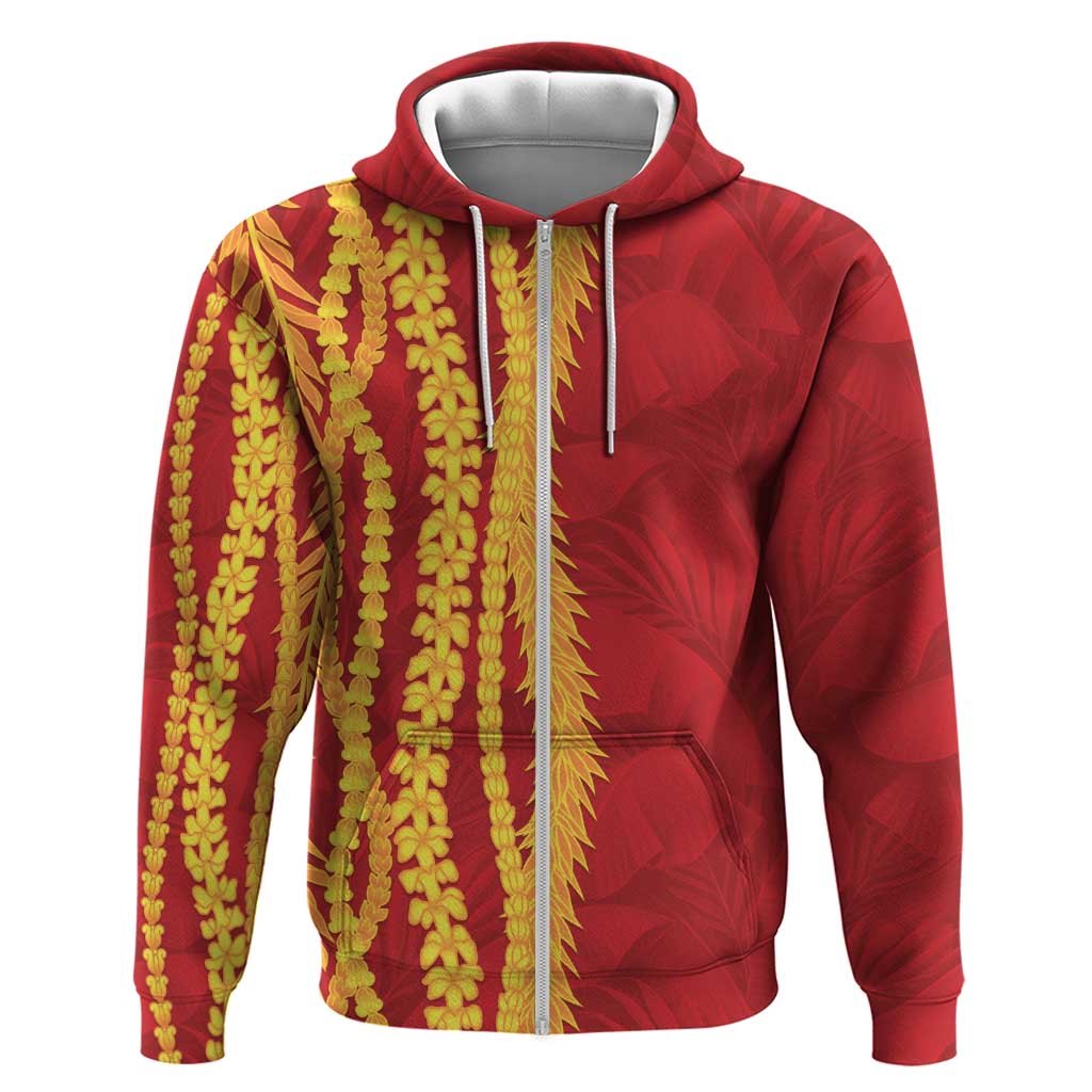 Hawaii Prince Kuhio Zip Hoodie Red Hawaiian Lau Maia With Leis LT05 Zip Hoodie Red - Polynesian Pride