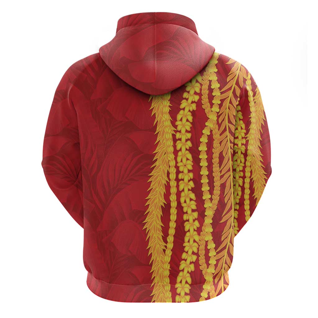 Hawaii Prince Kuhio Zip Hoodie Red Hawaiian Lau Maia With Leis LT05 - Polynesian Pride