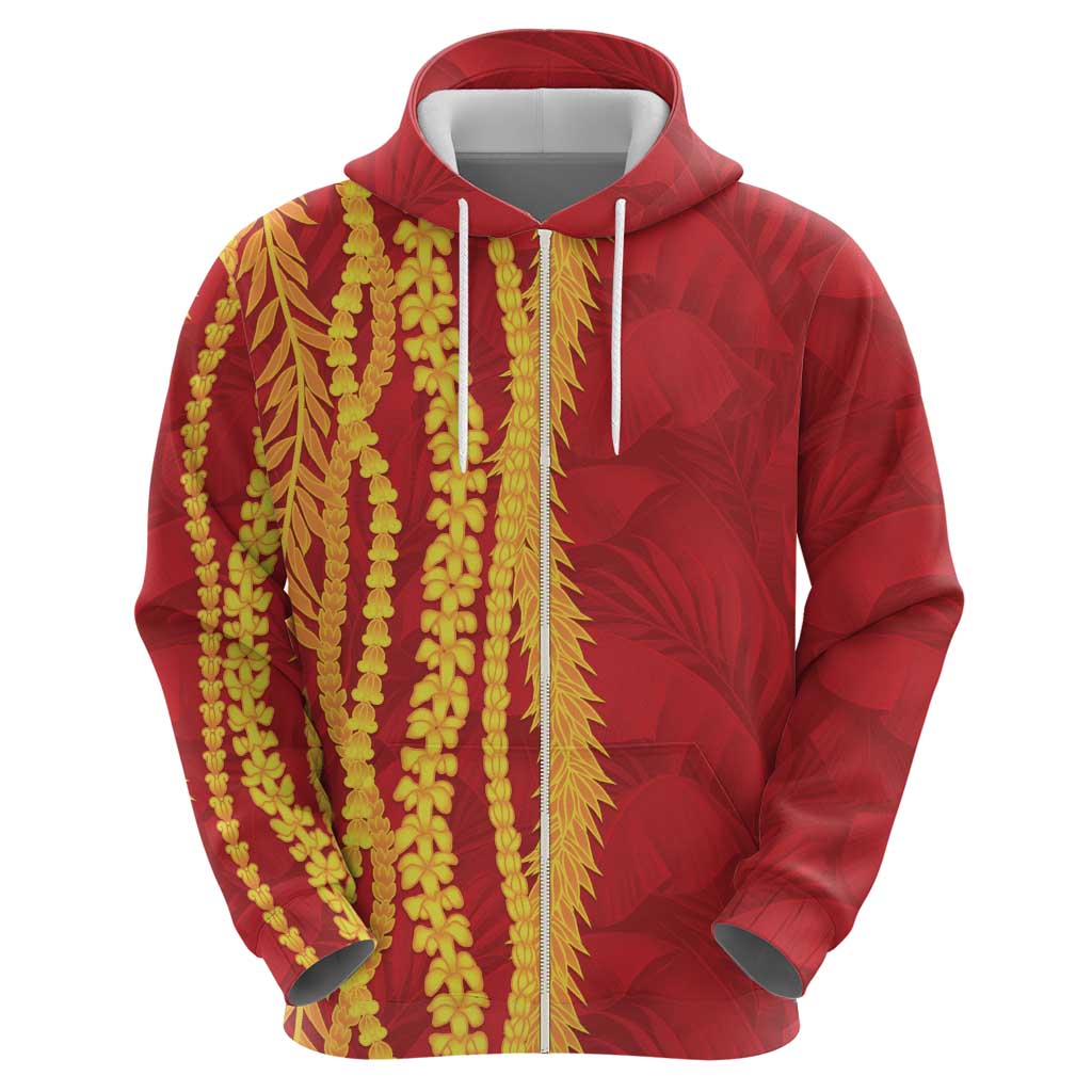 Hawaii Prince Kuhio Zip Hoodie Red Hawaiian Lau Maia With Leis LT05 - Polynesian Pride