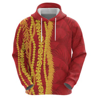 Hawaii Prince Kuhio Zip Hoodie Red Hawaiian Lau Maia With Leis LT05 - Polynesian Pride