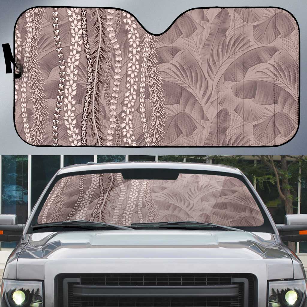 Hawaii Prince Kuhio Auto Sun Shade Mocha Hawaiian Lau Maia With Leis LT05 Mocha - Polynesian Pride