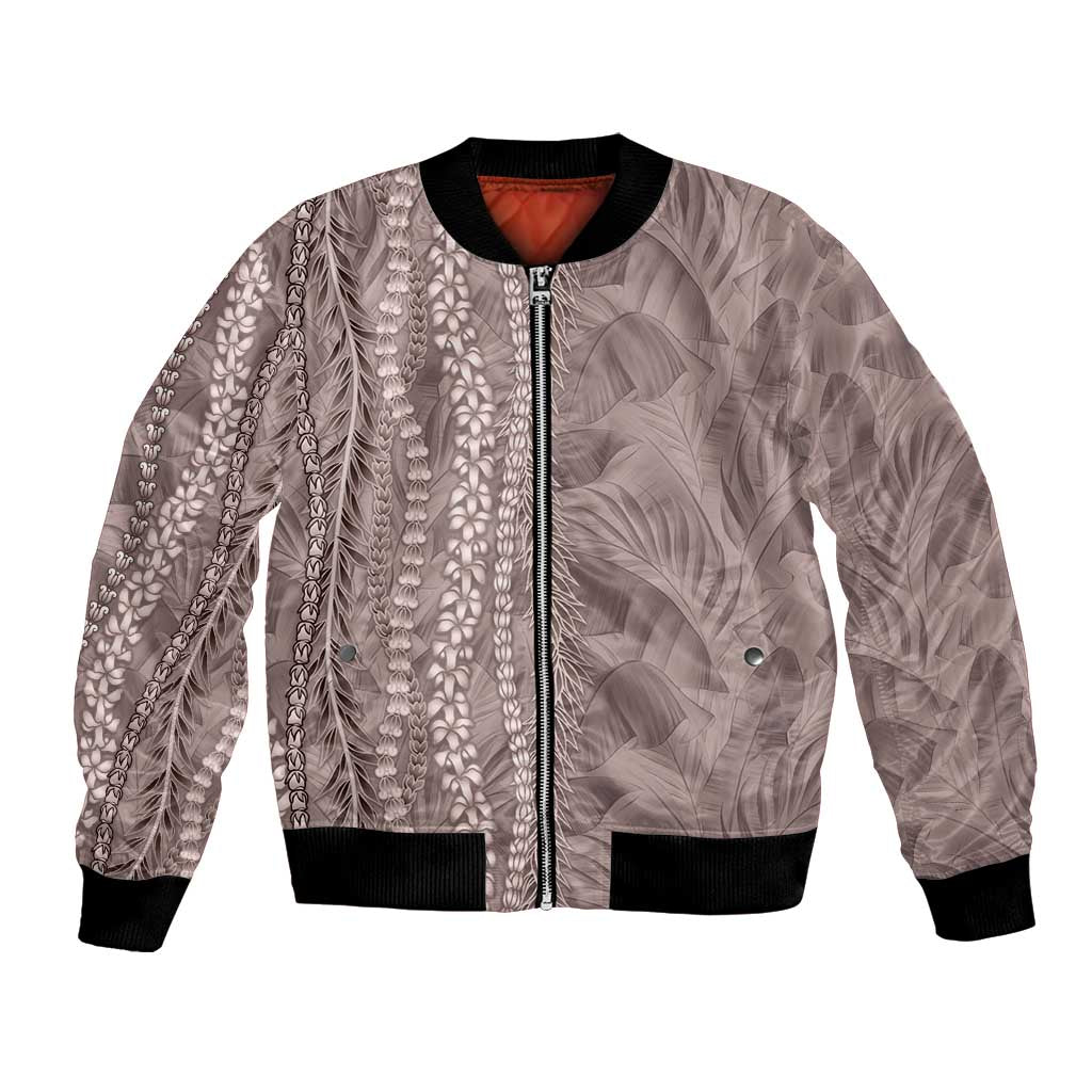 Hawaii Prince Kuhio Bomber Jacket Mocha Hawaiian Lau Maia With Leis LT05 Unisex Mocha - Polynesian Pride