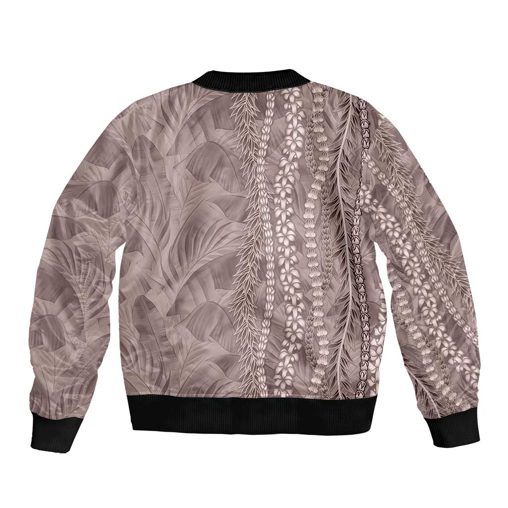 Hawaii Prince Kuhio Bomber Jacket Mocha Hawaiian Lau Maia With Leis LT05 - Polynesian Pride