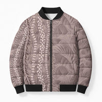 Hawaii Prince Kuhio Bomber Puffer Jacket Mocha Hawaiian Lau Maia With Leis