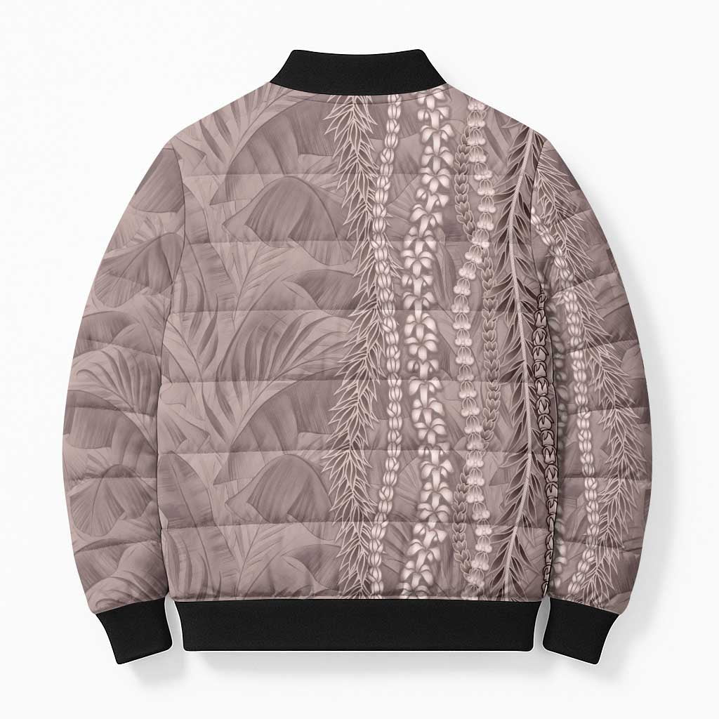 Hawaii Prince Kuhio Bomber Puffer Jacket Mocha Hawaiian Lau Maia With Leis