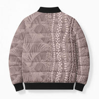 Hawaii Prince Kuhio Bomber Puffer Jacket Mocha Hawaiian Lau Maia With Leis