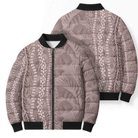 Hawaii Prince Kuhio Bomber Puffer Jacket Mocha Hawaiian Lau Maia With Leis