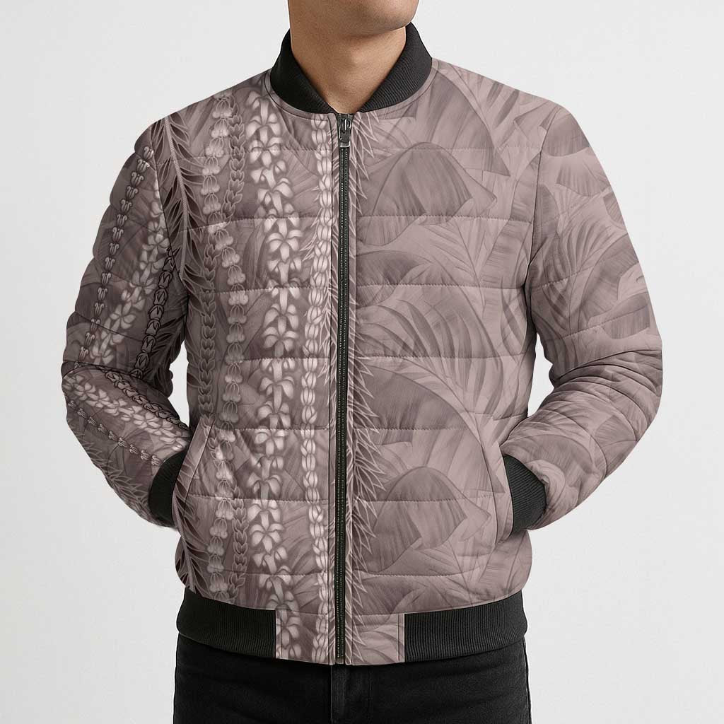 Hawaii Prince Kuhio Bomber Puffer Jacket Mocha Hawaiian Lau Maia With Leis
