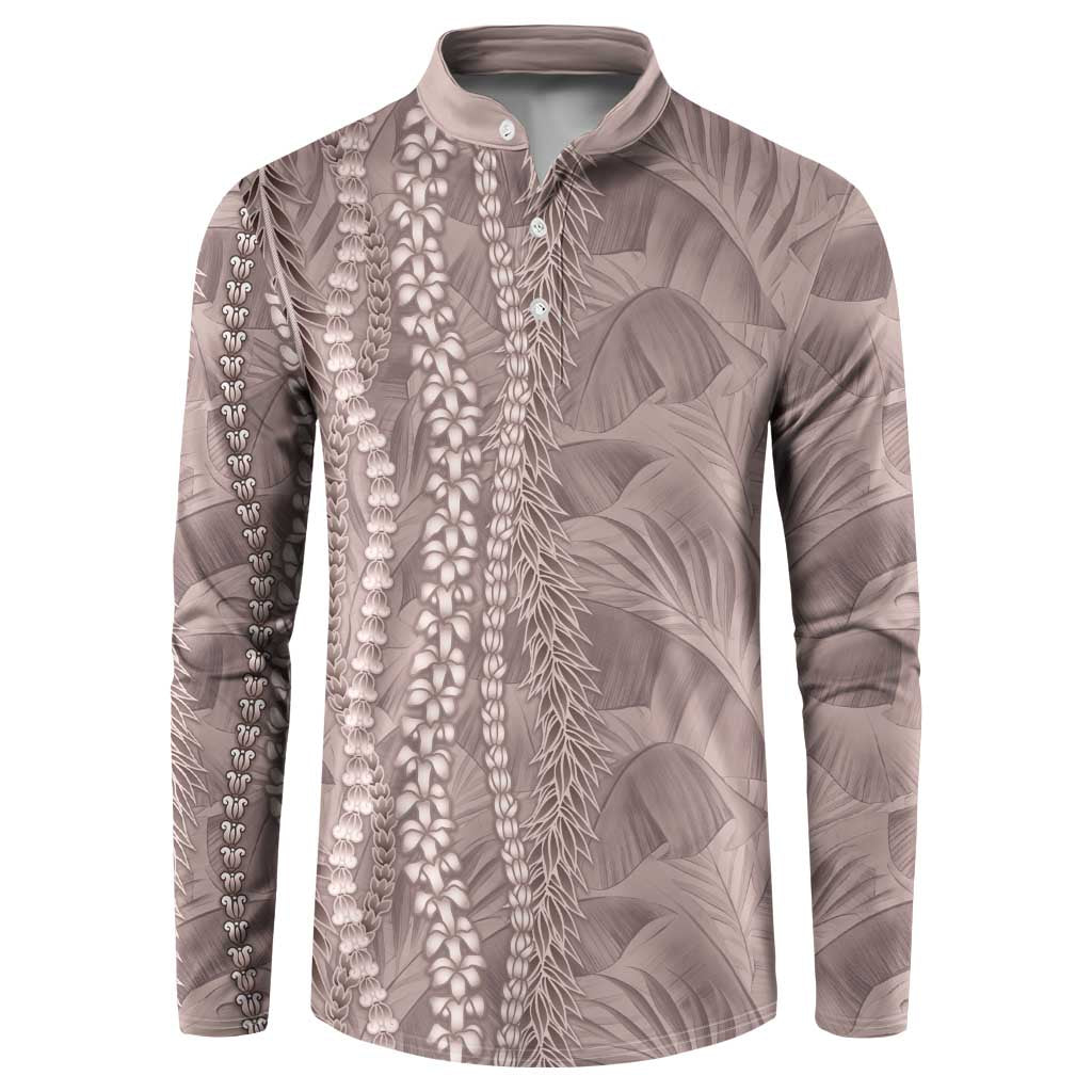 Hawaii Prince Kuhio Button Sweatshirt Mocha Hawaiian Lau Maia With Leis LT05 Mocha - Polynesian Pride