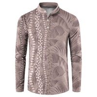 Hawaii Prince Kuhio Button Sweatshirt Mocha Hawaiian Lau Maia With Leis LT05 Mocha - Polynesian Pride