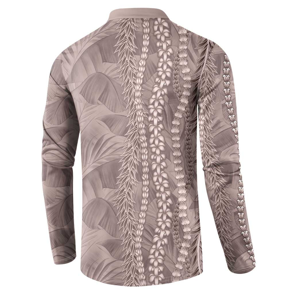 Hawaii Prince Kuhio Button Sweatshirt Mocha Hawaiian Lau Maia With Leis LT05 - Polynesian Pride