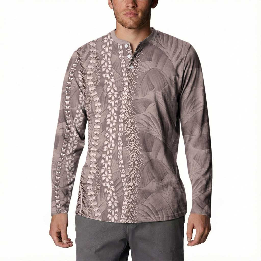 Hawaii Prince Kuhio Button Sweatshirt Mocha Hawaiian Lau Maia With Leis LT05 - Polynesian Pride
