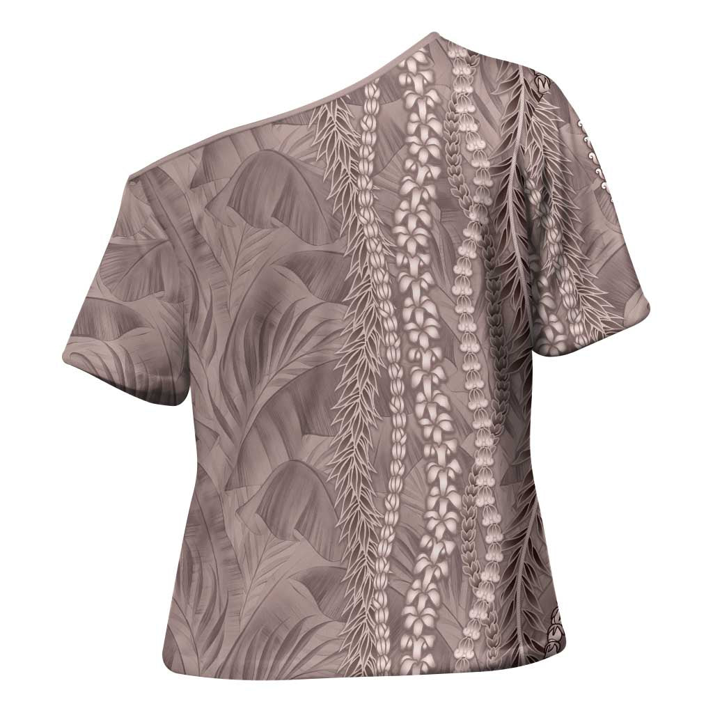 Hawaii Prince Kuhio Cross Shoulder Shirt Mocha Hawaiian Lau Maia With Leis LT05 - Polynesian Pride