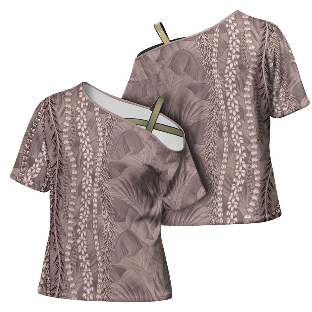 Hawaii Prince Kuhio Cross Shoulder Shirt Mocha Hawaiian Lau Maia With Leis LT05 - Polynesian Pride