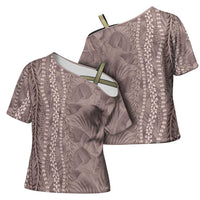 Hawaii Prince Kuhio Cross Shoulder Shirt Mocha Hawaiian Lau Maia With Leis LT05 - Polynesian Pride