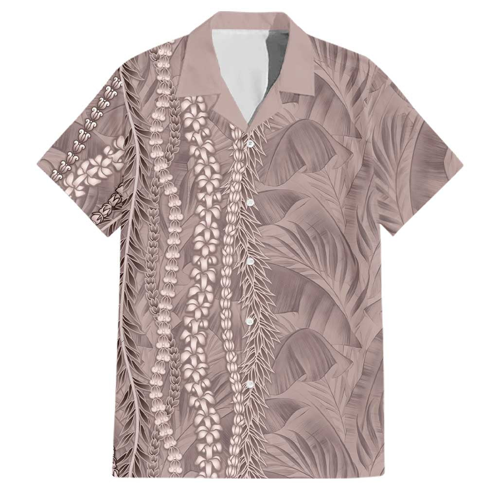 Hawaii Prince Kuhio Family Matching Long Sleeve Bodycon Dress and Hawaiian Shirt Mocha Hawaiian Lau Maia With Leis