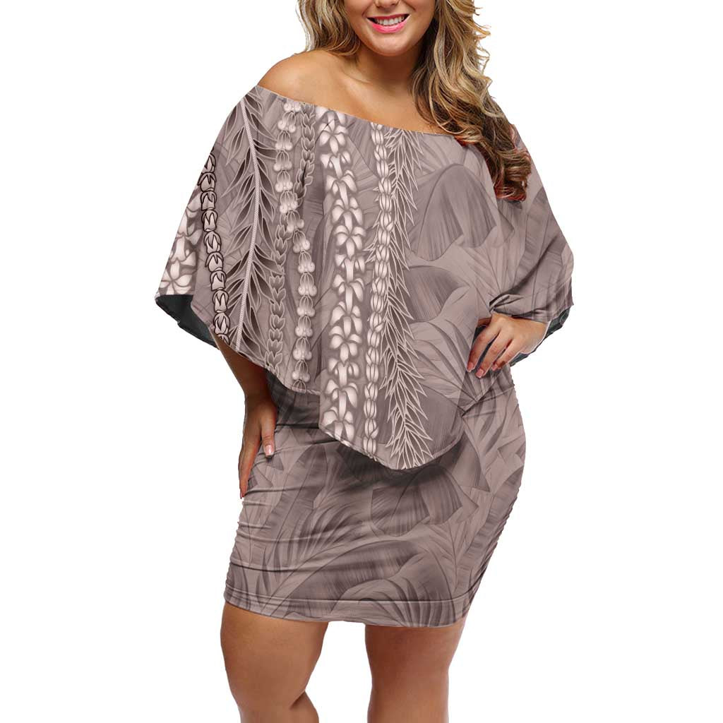 Hawaii Prince Kuhio Family Matching Off Shoulder Short Dress and Hawaiian Shirt Mocha Hawaiian Lau Maia With Leis