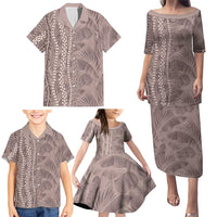 Hawaii Prince Kuhio Family Matching Puletasi and Hawaiian Shirt Mocha Hawaiian Lau Maia With Leis