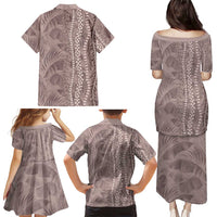 Hawaii Prince Kuhio Family Matching Puletasi and Hawaiian Shirt Mocha Hawaiian Lau Maia With Leis