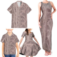 Hawaii Prince Kuhio Family Matching Tank Maxi Dress and Hawaiian Shirt Mocha Hawaiian Lau Maia With Leis