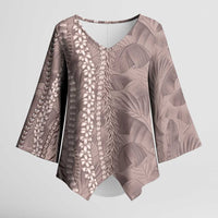Hawaii Prince Kuhio Kimono Sleeve Blouse Mocha Hawaiian Lau Maia With Leis LT05 Female Mocha - Polynesian Pride
