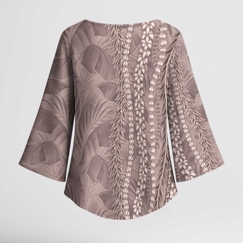 Hawaii Prince Kuhio Kimono Sleeve Blouse Mocha Hawaiian Lau Maia With Leis LT05 - Polynesian Pride