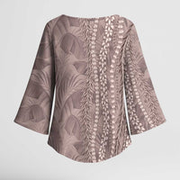 Hawaii Prince Kuhio Kimono Sleeve Blouse Mocha Hawaiian Lau Maia With Leis LT05 - Polynesian Pride