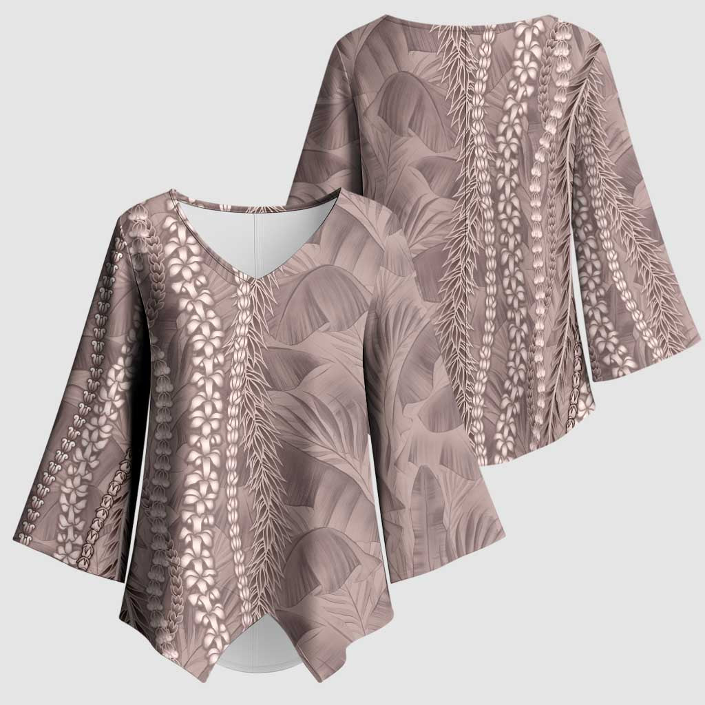 Hawaii Prince Kuhio Kimono Sleeve Blouse Mocha Hawaiian Lau Maia With Leis LT05 - Polynesian Pride