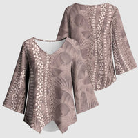 Hawaii Prince Kuhio Kimono Sleeve Blouse Mocha Hawaiian Lau Maia With Leis LT05 - Polynesian Pride