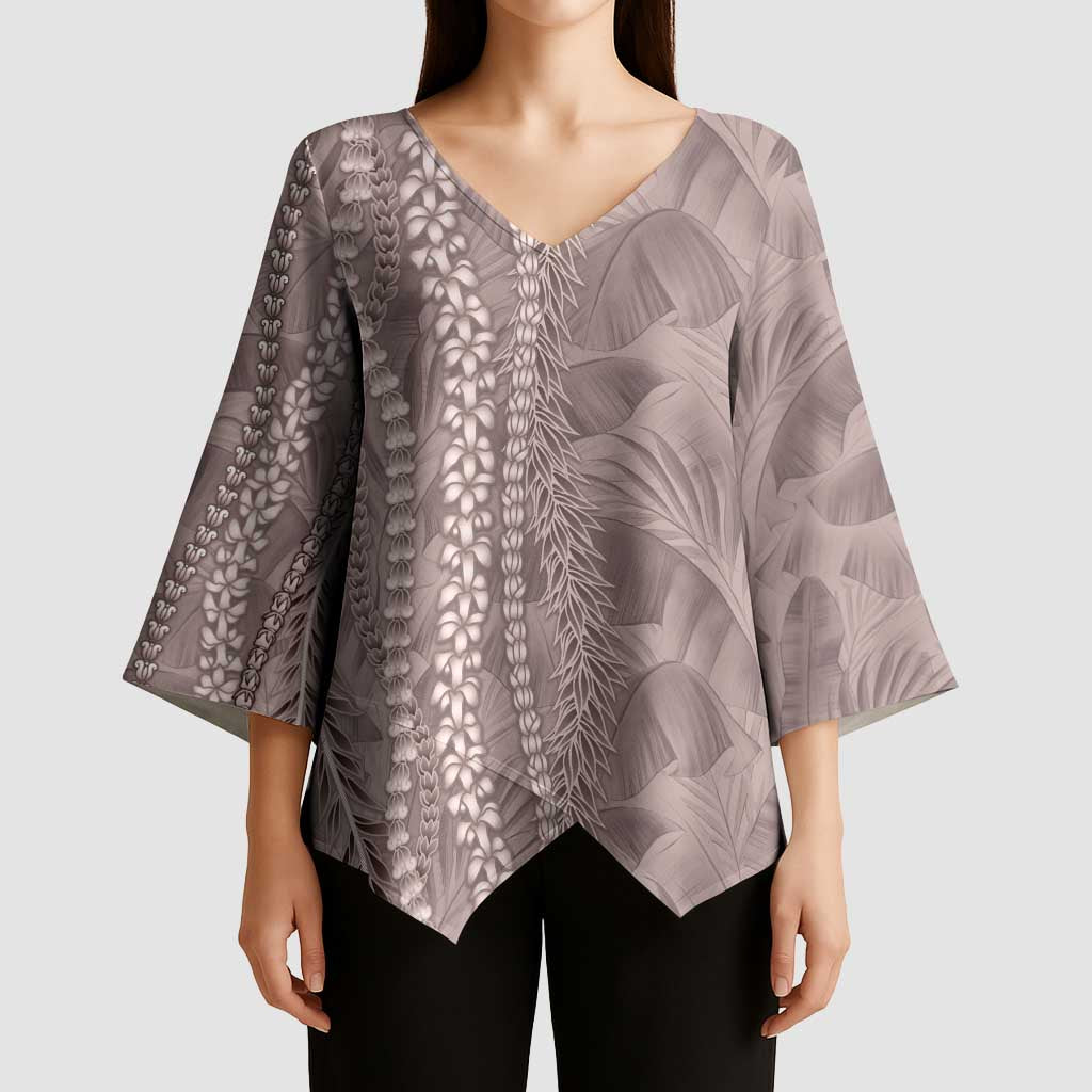 Hawaii Prince Kuhio Kimono Sleeve Blouse Mocha Hawaiian Lau Maia With Leis LT05 - Polynesian Pride