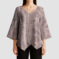 Hawaii Prince Kuhio Kimono Sleeve Blouse Mocha Hawaiian Lau Maia With Leis LT05 - Polynesian Pride