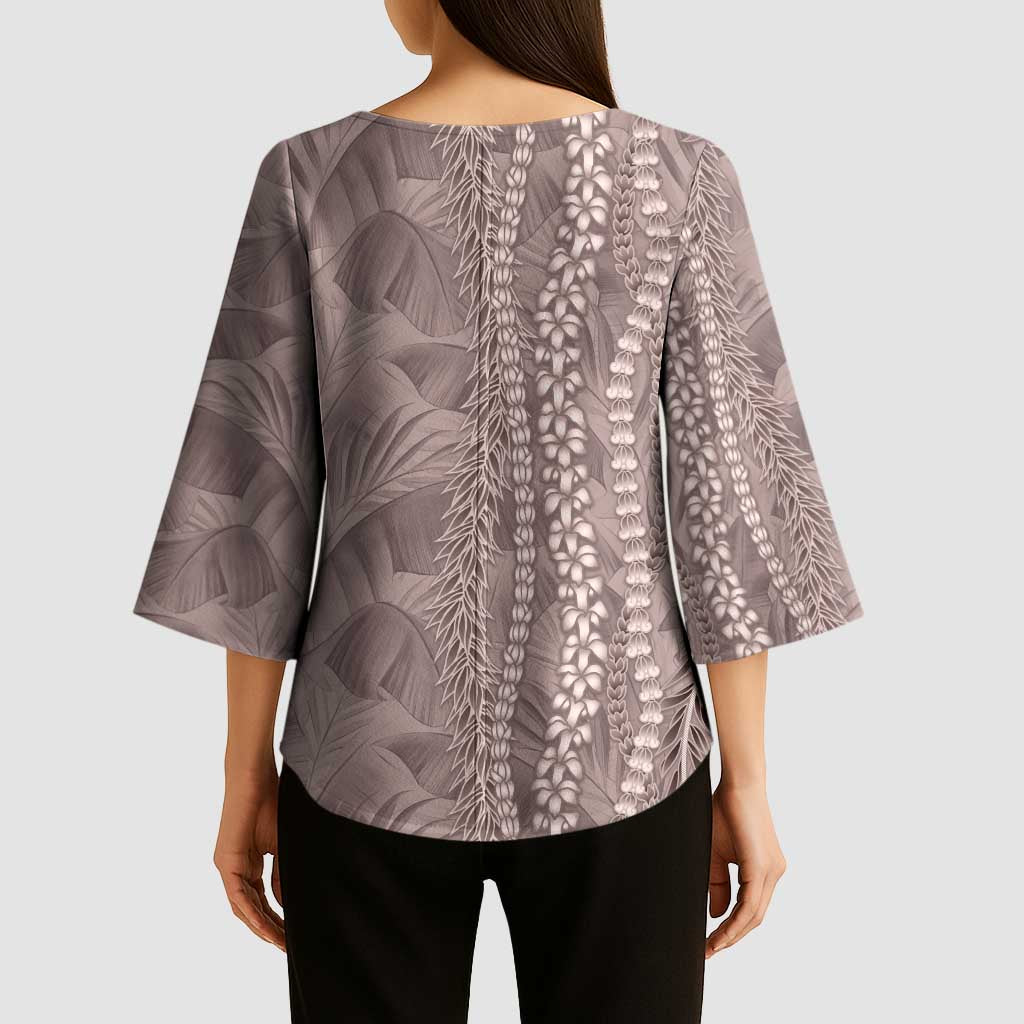 Hawaii Prince Kuhio Kimono Sleeve Blouse Mocha Hawaiian Lau Maia With Leis LT05 - Polynesian Pride