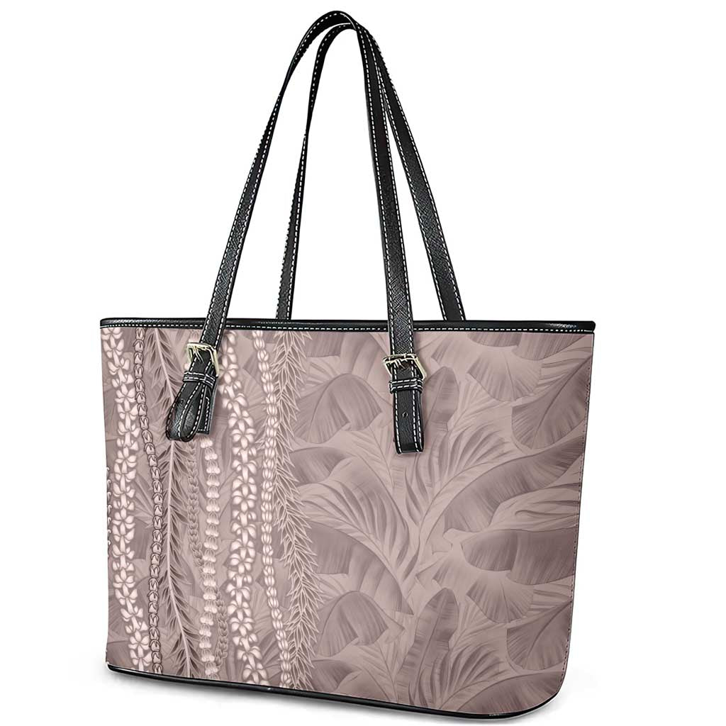 Hawaii Prince Kuhio Leather Tote Bag Mocha Hawaiian Lau Maia With Leis
