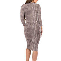 Hawaii Prince Kuhio Long Sleeve Bodycon Dress Mocha Hawaiian Lau Maia With Leis LT05 - Polynesian Pride