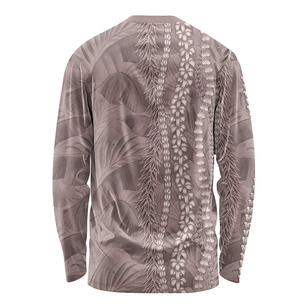 Hawaii Prince Kuhio Long Sleeve Shirt Mocha Hawaiian Lau Maia With Leis LT05 - Polynesian Pride