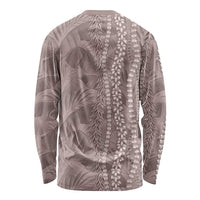 Hawaii Prince Kuhio Long Sleeve Shirt Mocha Hawaiian Lau Maia With Leis LT05 - Polynesian Pride