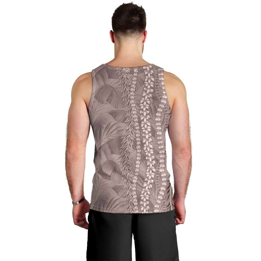 Hawaii Prince Kuhio Men Tank Top Mocha Hawaiian Lau Maia With Leis LT05 - Polynesian Pride