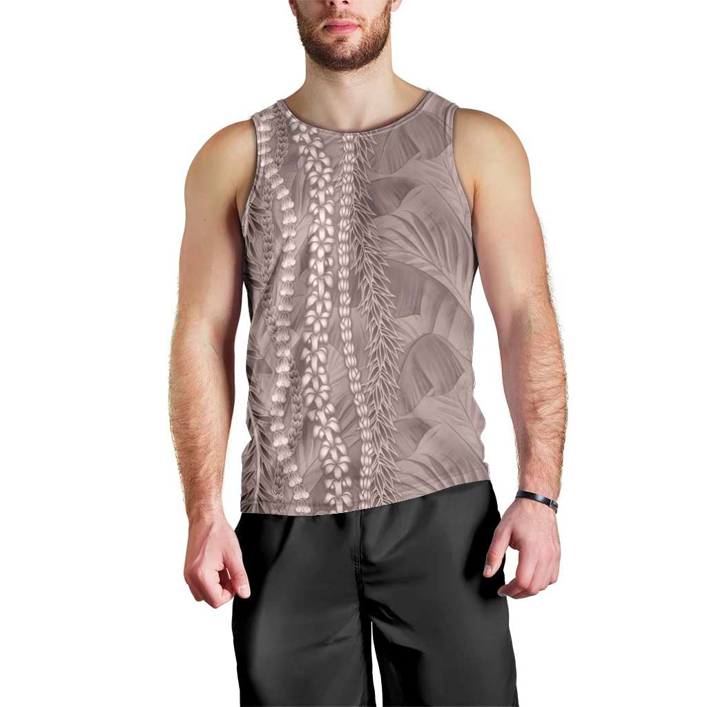Hawaii Prince Kuhio Men Tank Top Mocha Hawaiian Lau Maia With Leis LT05 - Polynesian Pride